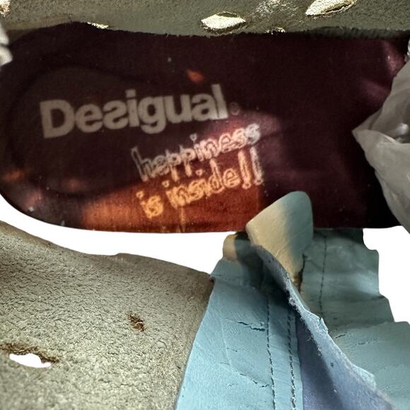 Desigual Ankle Boots Cutwork Tiger Print Heeled Blue Cream Pink Size 41 US 10 - Picture 14 of 14